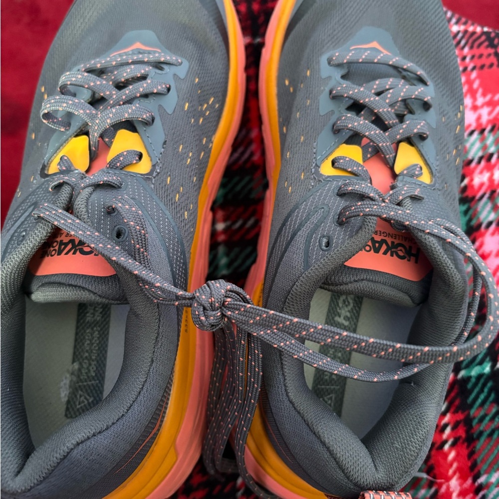 Hoka Charcoal and Tangerine Running Shoes - Picture 2 of 5